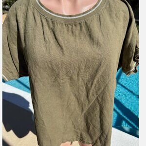 Terzo Millennio Ring Neck Linen Tee - Sage Green - Small